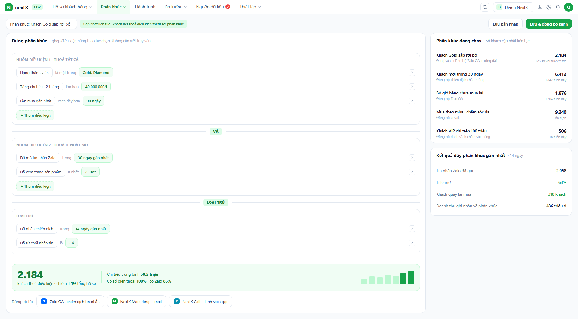 NextX CDP — Segments & multi-channel activation