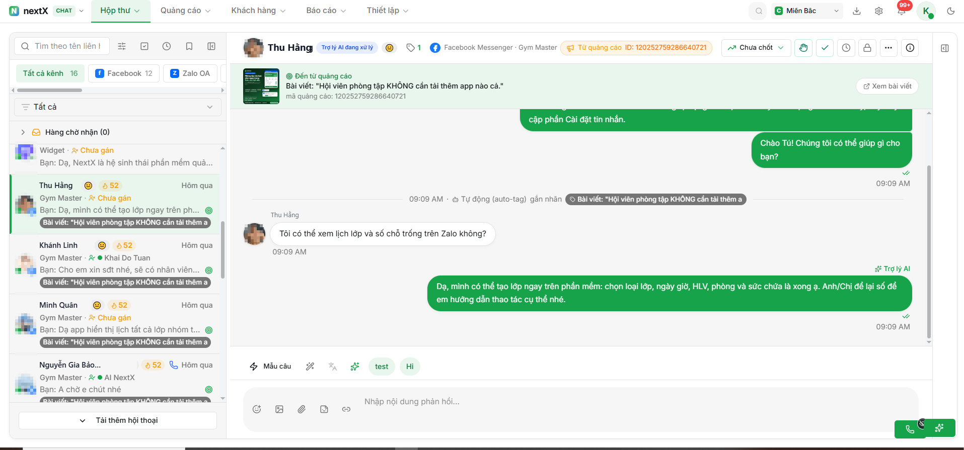 Unified chat inbox in NextX Chat