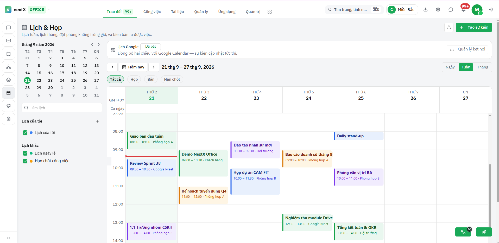 NextX AI Office — Calendar & Meetings