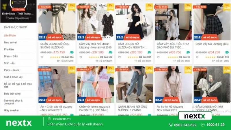 Mô hình shop quần áo online trên các sàn thương mại điện tử hoặc website